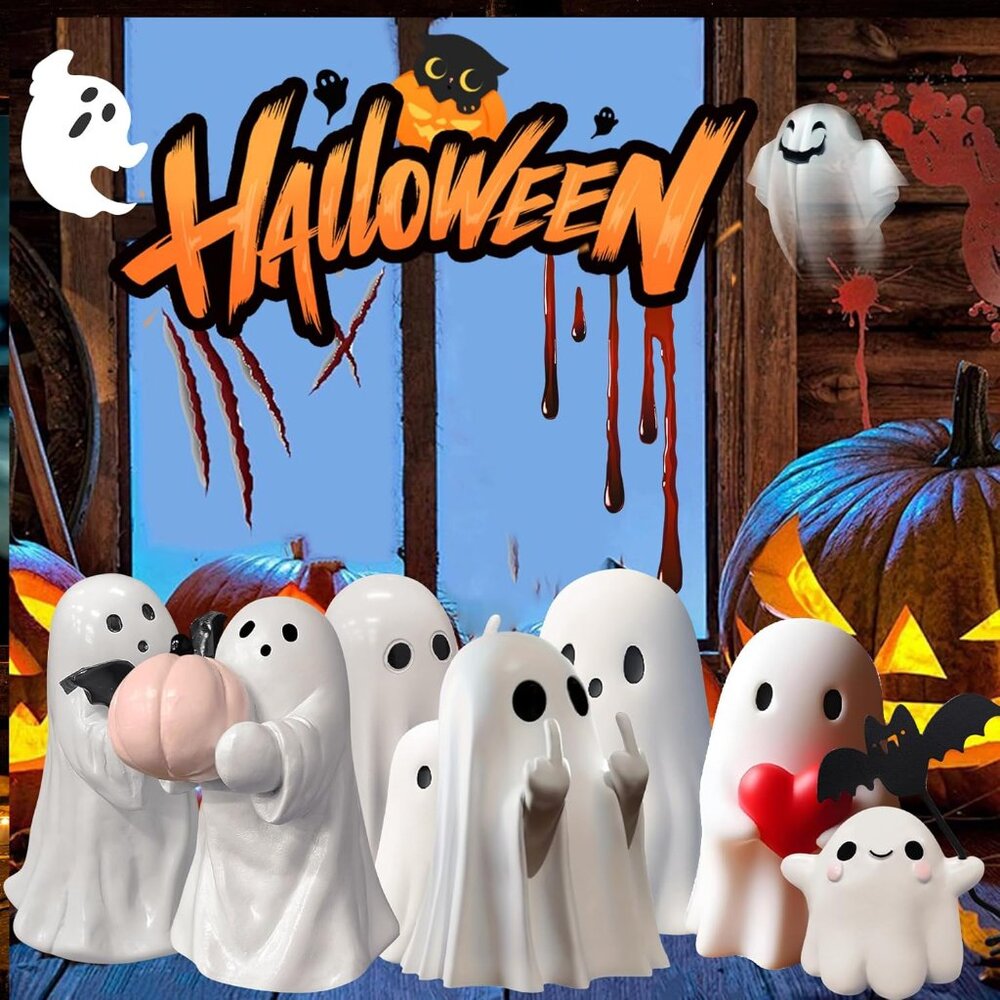 Halloween Ghost with Bat Balloon Figurine - Ghost Figurine Ghost Decor, Cute Gho - Picture 6 of 7